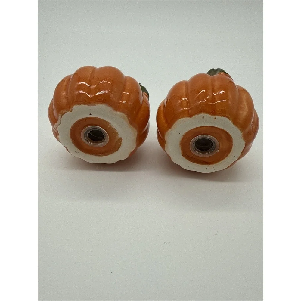 Pumpkin Salt‎ Pepper Shaker Set Ceramic Fall Harvest Orange